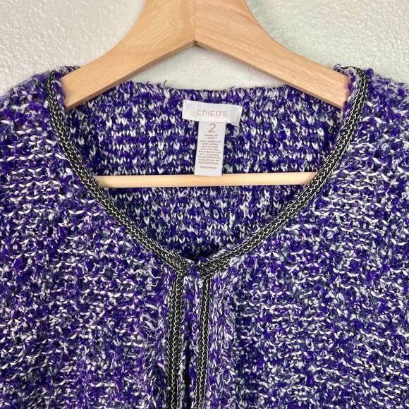 Chico's Tweed Boucle Fringe Wool Blend Purple Blazer Cardigan Jacket Chico's 2 - Picture 3 of 9
